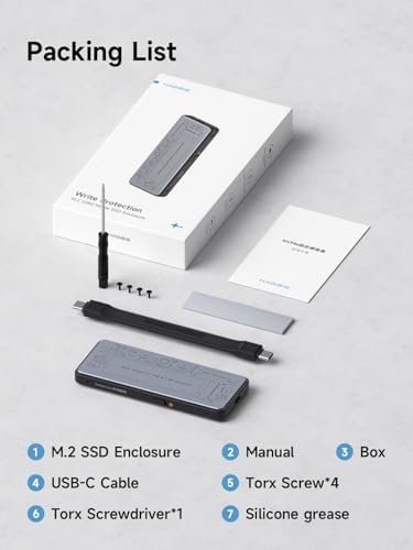 Hagibis M.2 NVMe SSD Enclosure – Ultra-Fast USB-C 3.2 Gen2 Adapter with Write Protection, 100 W PD Support for i Phone 16/15 Pro Max & Mac Book Pro – Sleek, Portable Design for Secure Data Transfers and Enhanced Storage Solutions