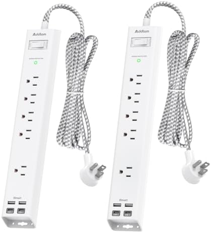 6 Ft Surge Protector Power Strip with 5 AC Outlets & 2 USB-C Ports – Space-Saving Flat Extension Cord for College Dorms & Home Office – Reliable Desktop Charging Station in Sleek White Design – Enhanced Surge Protection for Optimal Device Safety