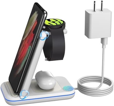 HOLYJOY 3-in-1 Foldable Wireless Charger – Ultimate Fast Charging Station for Samsung Galaxy S25 Ultra, S24, Note 20, Galaxy Watch 7/6/5/4/Active 2 & Buds – Compact Travel Charger with Non-Slip Design and LED Charging Indicator for Seamless Device Management on the Go