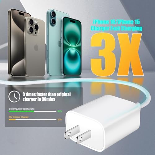 Ultra-Fast Dual Port USB-C i Phone Charger with 10 FT Quick Lightning Cables – High-Efficiency Charging Block for i Phone 14 Pro Max, 13 Pro, 12, 11, XS, XR, 8, SE – Ideal for Home and Travel, 2-Pack for Maximum Convenience and Speed