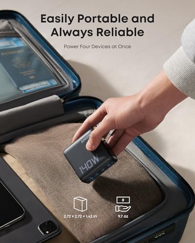 Anker 140 W Ga N Multi-Device Fast Charger – Quad-Port USB-C Rapid Charging Hub for Mac Book, i Phone 16, Samsung Galaxy & Pixel – Advanced Active Shield 2.0 Safety System – High-Definition Display for Real-Time Charging Insights – Ultimate Convenience for Tech Enthusiasts