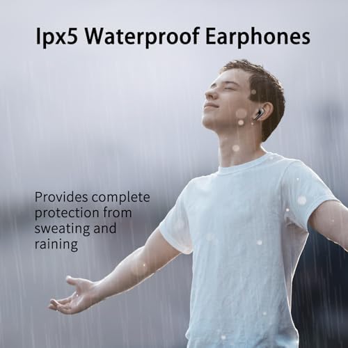 Bluetooth 5.3 Wireless Earbuds – Premium IPX5 Waterproof Earphones with Noise Cancelling Mic, Lightweight Design & Wireless Charging Case for Ultimate Comfort and Audio Clarity – Ideal for Active Lifestyles and Daily Commutes – Sleek Black Finish