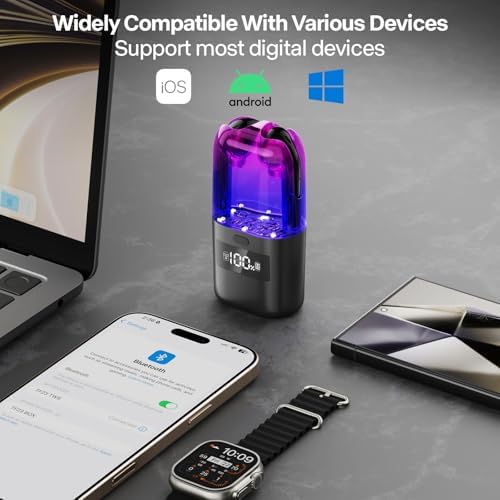Transform Your Audio Experience with 3-in-1 Wireless Bluetooth Earbuds – Built-in Speaker & Microphone, Exceptional Sound Quality, Mini RGB Charging Case with LED Display, Type-C Fast Charging, 48 Hours Playback for Music, Calls, and On-the-Go Convenience