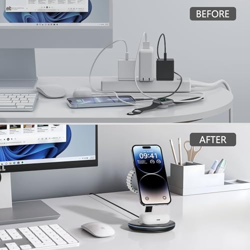 2025 Advanced 3-in-1 Magnetic Wireless Charging Station for Apple Devices – Fast Charging Stand for i Phone 16/15/14/13/12, Apple Watch Series & Air Pods – Enhanced Stability, Efficient Magnetism & Intelligent Safety Features – Perfect Gift for Tech-Savvy Couples