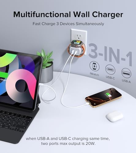 2025 Premium Dual-Port USB-C Wall Charger for Apple Devices – 20 W Fast Charging Hub for i Phone, Apple Watch, Air Pods & i Pad – Compact Travel-Friendly Design with Advanced Safety Features for Effortless Multi-Device Charging