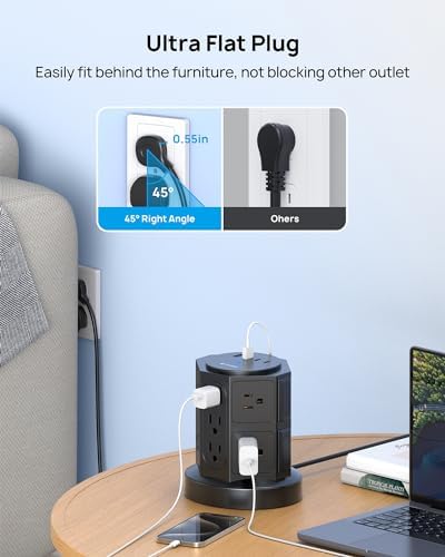 TROND Tower Surge Protector Power Strip – 14 Spacious Outlets & 4 Fast USB Ports (2 USB-C) – 2100 Joules Surge Defense – 6 Feet Versatile Extension Cord for Home Office & Dorm Setup – Streamlined Design for Optimal Charging Efficiency and Device Safety