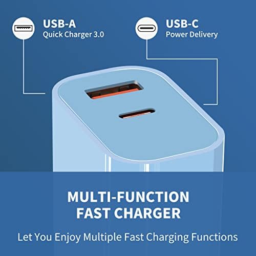 Dual Port USB C Charger Block – 20 W Fast Charging Power Adapter for i Phone 16/15/14/13/12/11 Pro/Max & Galaxy S24/S23/Note 20 – Compact and Stylish Blue Design for Efficient Travel Charging – Universal Compatibility with Pixel 9/8/7/6 – Optimal Power Delivery for Rapid Device Charging