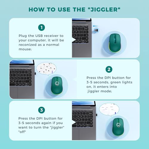 PEIOUS Rechargeable Wireless Mouse with LED – Innovative Jiggler Technology to Keep Your Computer Awake – Sleek Black Design for Optimal Comfort and Productivity