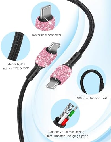 Effortless Power Boost: Bling USB C Wall Charger with 20 W Dual Port Fast Charging Adapter & 3.2 FT Type-C Cable – Universal Compatibility for i Phone 16/15 Pro Max, i Pad, and Samsung Galaxy S23/S22/S21/Note Series – Ultimate On-the-Go Charging Solution for Home & Travel