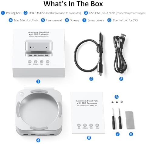 Elevate Your Mac mini Setup with the Akyyajaure 9-in-1 Aluminum Docking Hub – High-Speed M.2 NVMe SSD Enclosure, Lightning-Fast 10 Gbps USB-A2 Ports, Effortless SD/TF Card Readers, and USB 2.0 Connectivity for Unmatched Productivity and Style