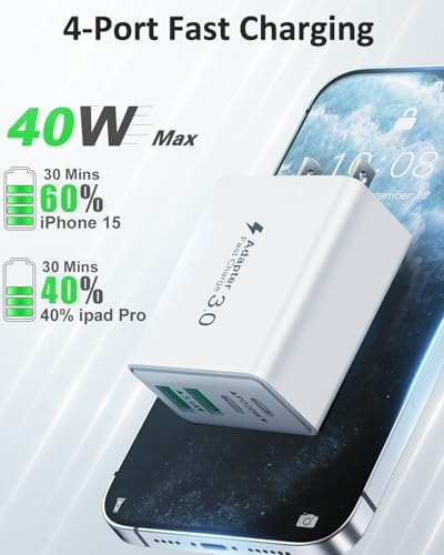 40 W Dual PD Fast Charging 4-Port USB C Charger Block Duo – Universal Compatibility for i Phone 16-11 Pro Max & Samsung Devices – Efficient Multi-Device Power Adapter for Home, Office, and Travel Use