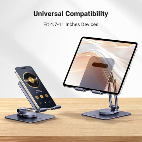 UGREEN 360° Rotating Tablet Stand for Desk – Adjustable Aluminum Tablet Holder for i Pad Pro, Air, Mini 6/5 – Lightweight Portable Design for Home & Office Use – Enhance Your Viewing Experience with Ergonomic Comfort and Modern Style