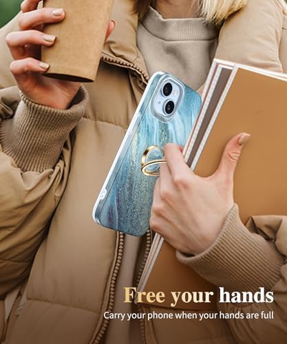 GVIEWIN Stylish Marble Phone Ring Holder with 360° Rotation for Ultimate Grip and Kickstand Functionality – Compatible with i Phone 16 Pro Max, 15 Plus, 14, 13, 12 Series & Galaxy S25/S24 Ultra – Elegant Flowing Sakura Design for Enhanced Safety and Usability