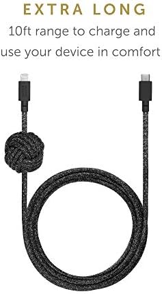 Native Union Night Cable – 10 ft Heavy-Duty USB-C to Lightning Charging Cable with Weighted Knot for i Phone 14 and Earlier – MFi Certified, Fast Charging, Stylish Zebra Design for Ultimate Convenience and Durability