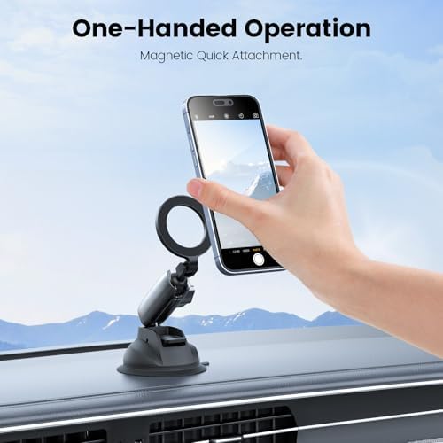 TELESIN Magnetic Aluminum Suction Cup Car Phone Holder – Ultimate 360° Adjustable Mount for i Phone & Android – Enhanced Stability for Video Recording & Navigation – Versatile Dashboard, Windshield & Vent Compatibility – Lightweight, Durable Design for Effortless Use