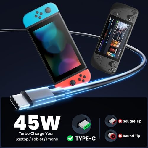 Ultra-Fast 45 W USB-C Charger for Steam Deck, Nintendo Switch Lite & OLED, PS5, Xbox Controllers – 5.7 FT Heavy-Duty Cable, Portable & Compact Design with Advanced Safety Features – Ultimate Universal Power Solution for Gamers and USB-C Devices
