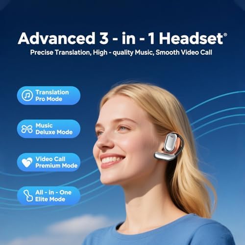 Next-Gen AI Translation Earbuds: 3-in-1 Wireless Headphones for Instant Language Conversion in 144 Languages, Ergonomic Design for Effortless Travel and Business Communication, Compatible with i OS & Android, Lightweight & Reliable Audio Experience