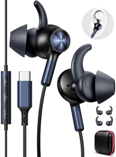 APETOO USB-C Sports Earbuds – Sweatproof Wired Headphones with Anti-Fall Wingtips, Deep Bass Audio, and Hands-Free Calling – Ideal for Active Lifestyles and Compatible with i Phone 16 & Galaxy Devices for Exceptional Comfort and Performance