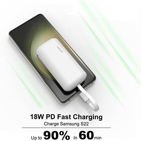 Ultra-Compact 10,000 m Ah Fast Charging Power Bank with Integrated USB-C Cable – Essential Portable Charger for i Phone 15, Samsung Galaxy S23, Note20, and More – LED Display for Easy Battery Monitoring and Enhanced Compatibility