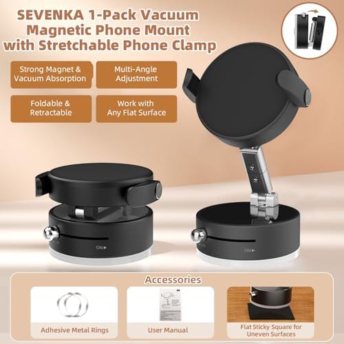 SEVENKA 360-Degree Magnetic Car Phone Holder: Universal Adjustable Mount for Hands-Free Navigation with Secure Windshield Suction – Compatible with i Phone & Samsung for Enhanced Road Safety and Optimal Viewing Angles