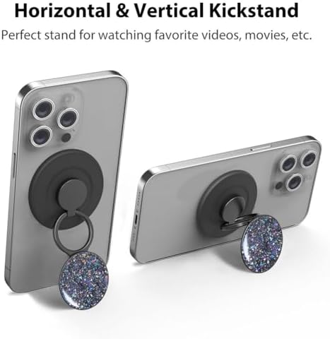 Mag Safe-Compatible Magnetic Phone Grip & Adjustable Kickstand – Classic Black Wireless Charging Ring Holder for i Phone with Effortless Attachment, Personalized Comfort & Enhanced Stability for On-the-Go Convenience
