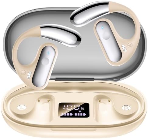 Ultra-Lightweight Open Ear Bluetooth 5.4 Sports Earbuds – 50-Hour Battery Life, Waterproof Design, and Secure Over-Ear Hooks for Maximum Comfort During Workouts – Ideal for Running and Daily Fitness Activities – Crystal-Clear Calls with Built-in Microphone and LED Display Charging Case – Enjoy Exceptional Sound Quality While Staying Aware of Your Surroundings – The Perfect Companion for Your Active Lifestyle and Everyday Adventures!
