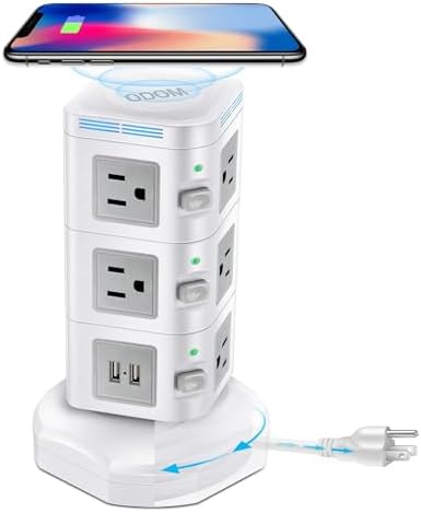 Revolutionize Your Charging Setup with ODOM’s 15 W Wireless Charging Power Strip Tower – 10 AC Outlets, 4 USB Ports, 1800 J Surge Protection, and 6 Ft Retractable Cord for Ultimate Home Office Efficiency and Device Safety