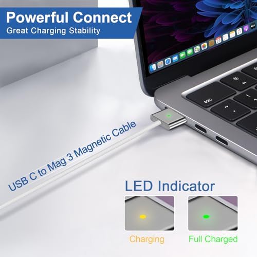 Powerful 140 W USB-C Charger for Mac Book Pro 14/16″ & Air 13/15″ (2021-2024) – Ultra-Fast Charging with 6.6 FT Braided USB-C to M3 Cable, Intelligent Battery Protection, LED Indicator, Premium Quality & 24-Month Warranty – Compatible with M1, M2, M3 Chips