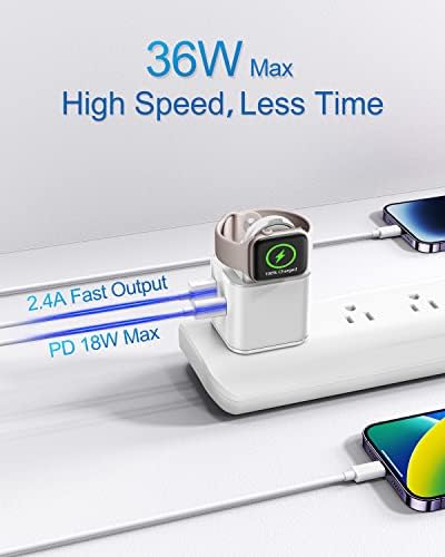 36 W Fast Charging Block for Apple Devices – Dual Port Wall Charger with Built-in Apple Watch Dock, Foldable Design for i Phone & Air Pods – Ultimate Compatibility and Portability for On-the-Go Users