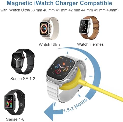 Chic 3.2 FT Wireless Fast Charger for Apple Watch – Effortless Charging Solution with Stylish Pink Design, Compatible with All Series 1-10, Includes Wall Plug for Ultimate Portability and Quick Power-Ups for Active Lifestyles