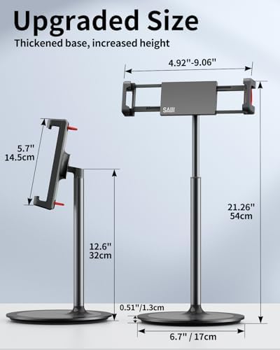 SAIJI Aluminum 360-Degree Rotating Tablet Stand – Adjustable Height Dock for 4.7″-15.6″ Devices – Ergonomic and Portable Cradle for i Phones, i Pads, Samsung Tablets, Kindles, and e Book Readers – Optimize Comfort and Enhance Viewing Experience