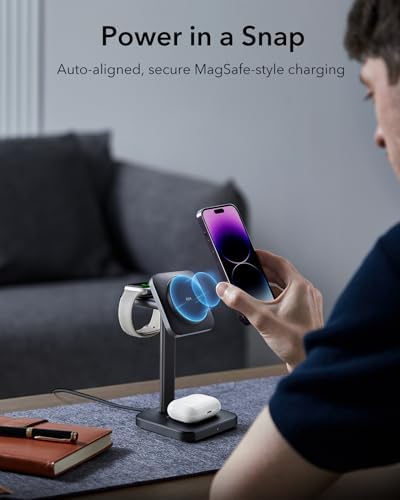 Ultimate ESR 2-in-1 Mag Safe Charging Station for Apple Devices – Fast Wireless Charger Stand for i Phone 16/15/14/13/12, Apple Watch, & Air Pods – Sleek Black Design for Dual Device Convenience and Enhanced Speed