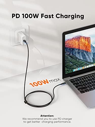 6.6 FT USB C to USB C Cable with LED Wattage Display – High-Speed 100 W PD Charging & Data Transfer, Durable Braided Design for i Pad, Mac Book, Galaxy S23/S22/S21, Pixel, Steam Deck, PS5 – Ultimate Connectivity Solution in Sleek Black