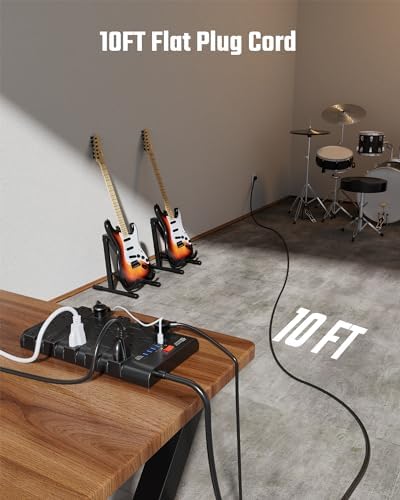 Power Strip Surge Protector by SUPERDANNY – 22 Outlets, 45 W Type-C Fast Charging with 4 USB-A & 2 USB-C Ports, 2100 Joules Protection, 15 A/1875 W Capacity, 6.5 Ft Flat Plug Extension Cord – Ideal for Home Streaming & Gaming Setup