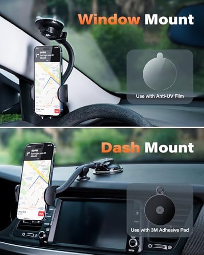 Ultimate APPS2 Car Phone Holder for Dashboard & Windshield – Long Arm Mount with Strong Suction Cup & Anti-Shake Stabilizer for All Smartphones – Enhanced Stability for Navigation & Hands-Free Calls