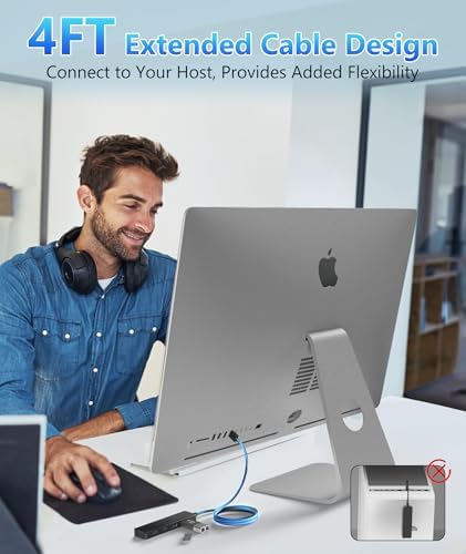 Ultra-Slim 4-Port USB 3.0 Hub with 2 ft Extended Cable – High-Speed Data Transfer for Mac Books, PCs, and More – Compact USB Expander for Enhanced Connectivity, Ideal for On-the-Go Professionals and Home Offices