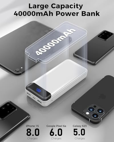 Ultra High-Capacity 40000 m Ah Portable Power Bank with PD 30 W & QC 4.0 Fast Charging – Versatile USB-C & USB-A Outputs, Dual Input Ports, Sleek Pink Design for i Phone 15, 14, 13 & More – Perfect for Travel and Daily Use