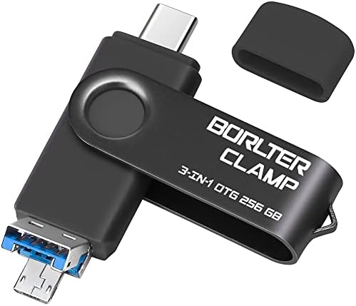 Borlter Clamp 64 GB 3-in-1 USB 3.0 Flash Drive: Versatile OTG Memory Stick with USB C, Micro USB, and USB A Ports for High-Speed Data Transfer Across Android Phones, Tablets, and PCs – Perfect for Samsung Galaxy and LG Users, Compact Storage Solution for Photos and Files