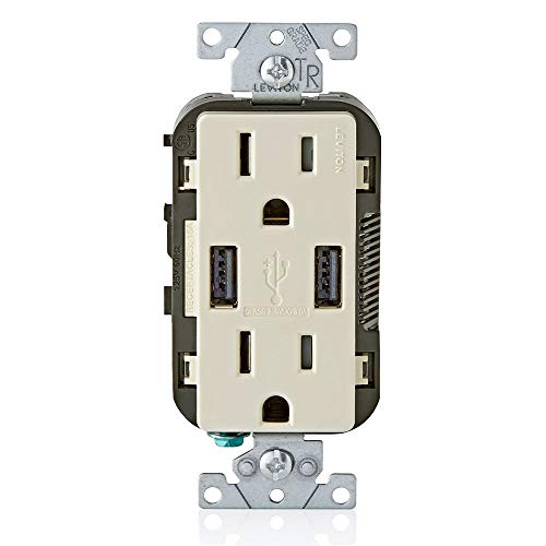 Leviton 60 W Dual USB Type A/Type-C In-Wall Charger – Fast, Efficient Power Delivery Solution for Smartphones, Tablets & Laptops – Tamper-Resistant Outlet in Light Almond for Safe, Clutter-Free Charging Experience – Perfect for Home and Office Use