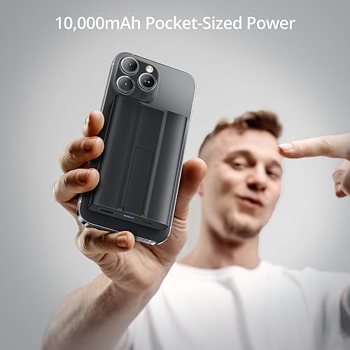 LULULOOK 10,000 m Ah Magnetic Power Bank for i Phone – Sleek Blue Mag-Safe Battery Pack with 15 W Fast Wireless Charging & Kickstand – Ultimate Portable Charger for i Phone 16/15/14/13/12 Mini Plus Pro – USB-C Cable Included – Perfect for On-the-Go Power Solutions