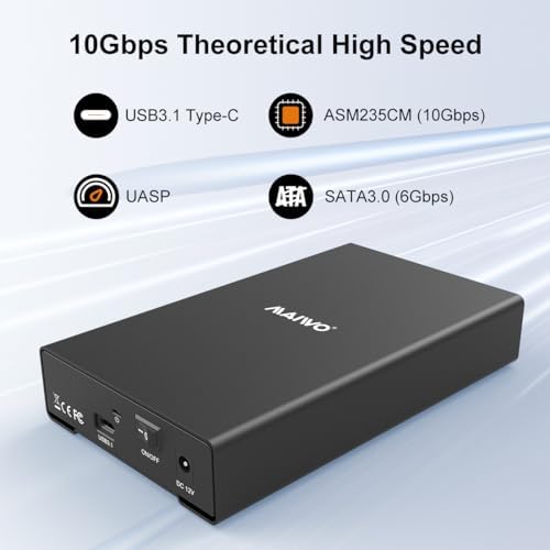 MAIWO 24 TB External Hard Drive Enclosure for 2.5″ & 3.5″ SATA HDD/SSD – High-Speed USB 3.0 Adapter with UASP Technology, Durable Aluminum Alloy Case for Optimal Heat Dissipation and Enhanced Data Transfer Performance