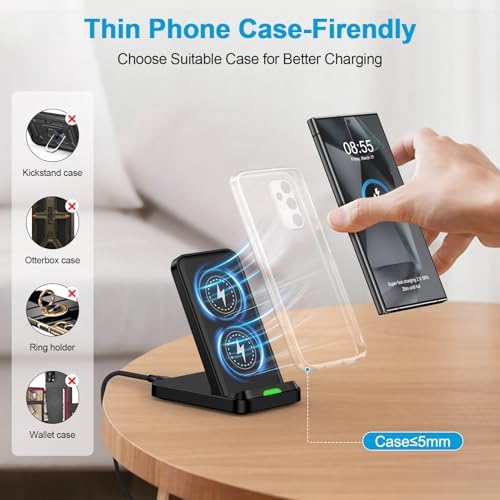 15 W Fast Wireless Charging Stand for Google Pixel 9 Pro & Samsung Galaxy Devices – Anti-Slip, Case-Friendly Dock with 18 W QC3.0 Adapter – Dual-Coil Design for Vertical & Horizontal Charging – Safe, Reliable Power Station with Multiple Protection Features – Ideal for Pixel 9 Pro XL, Fold, 8 Pro, 7 Series & More – Quick Charge for i Phone 16 & Moto G Stylus 5 G – Enhance Your Charging Experience with High-Speed Performance and Versatile Compatibility – Perfect for Home or Office Use