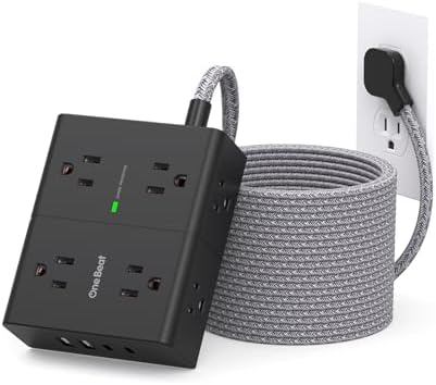 Versatile Surge Protector Power Strip with 8 AC Outlets & 4 USB Ports (2 USB-C), 6 Ft Flat Plug Extension Cord, 1080 Joules Safety Rating, Wall Mountable Charging Station for Home, Office, and Dorm – Streamlined Device Management & Fast Charging Enhanced