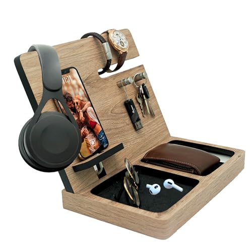 Namore Premium Wood Desk and Nightstand Organizer – Multifunctional Charging Station for Phones & Essentials – A Stylish Solution for Enhanced Workspace Efficiency – Perfect Gift for Men, Dads, & Professionals – Elegant Design with Universal Device Compatibility