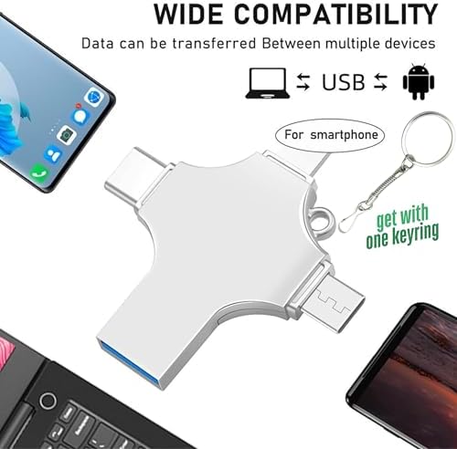 Versatile 128 GB USB C Flash Drive – 4-in-1 High-Speed Memory Stick for Seamless Data Transfer Across Smartphones, Laptops, and PCs – Compact, Durable, and Universal Compatibility for All Your Storage Needs