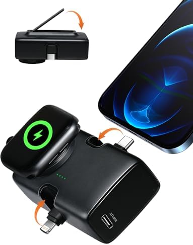 Ultra-Compact 5000 m Ah Portable Power Bank with 20 W PD Fast Charging – Wireless USB-C Charger for i Phone 15/14/13/12 & Apple Watch 9/8/7/6/SE – Ideal Travel Companion for On-the-Go Power Needs