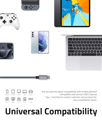FHG 6 FT USB C to USB C Cable – Ultra-Fast 60 W/3 A Charging & 5 Gbps Data Transfer – Durable Nylon Braided Design, Perfect for i Phone 15 & Android Auto – 2-Pack for Home & Office Efficiency, High Compatibility for All Devices