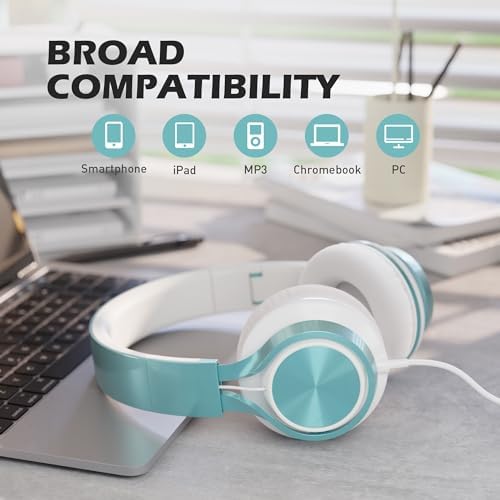 Premium AILIHEN C8 Kids Wired Headphones – Foldable On-Ear Design with Adjustable Volume Control and Built-In Microphone for Safe Listening – Perfect for School, Travel, and Home Use (Black/Blue) – Exceptional Sound Quality for Young Audiophiles and Learning Environments