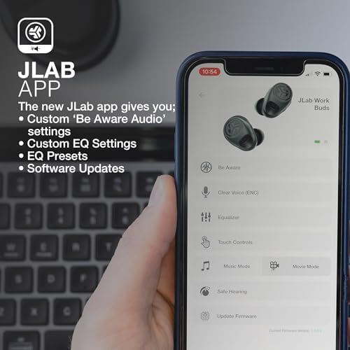 JLab Work Buds: Premium In-Ear True Wireless Headset with Detachable Noise-Canceling Boom Mic, 55+ Hours Playtime, Bluetooth Multipoint Connectivity, and USB-C Charging Dock for Ultimate Versatility and Comfort