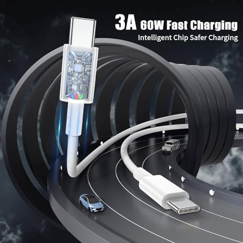 6-Foot USB C Cable for i Phone 15 – 3-Pack Durable Woven Fast Charging Solution for i Phone 16, Mac Book Pro, and Samsung Galaxy S23 Ultra – Optimal Length for Home, Office, and Travel Use – 60 W Power Delivery & High-Speed Data Transfer